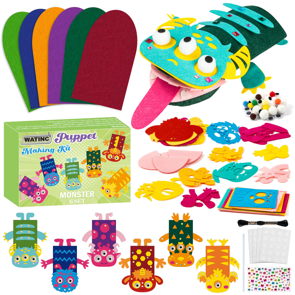 WATINC 6Pcs Hand Puppet Kit — Creative Felt Puppets for Kids