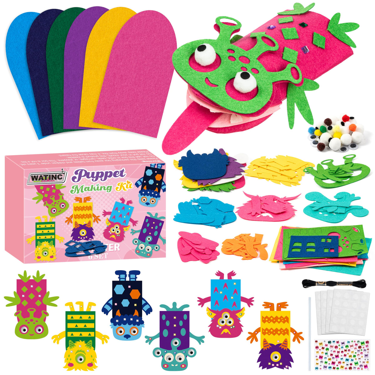 WATINC 6Pcs Hand Puppet Kit - DIY Felt Puppets for Creative Storytelling