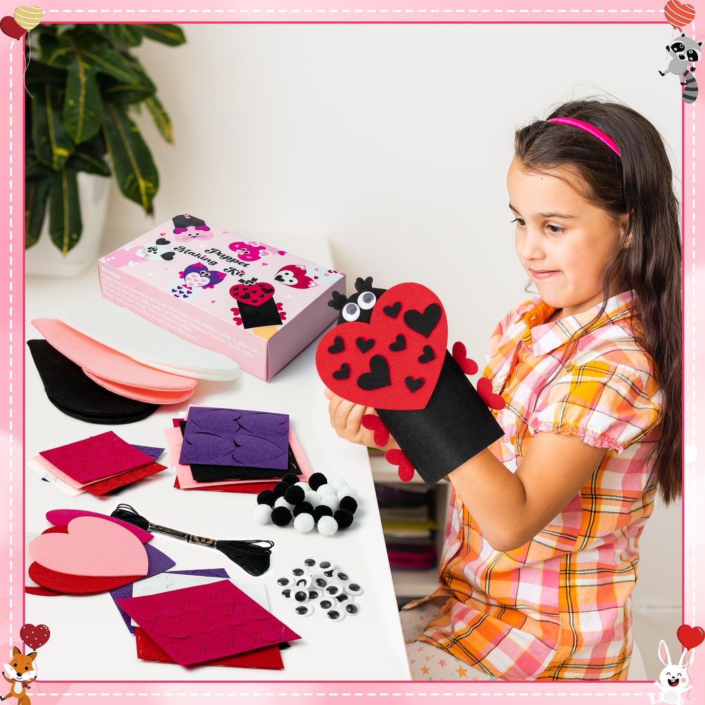 WATINC 6Pcs Hand Puppet Kit – DIY Felt Puppets with Pompoms and Googly Eyes