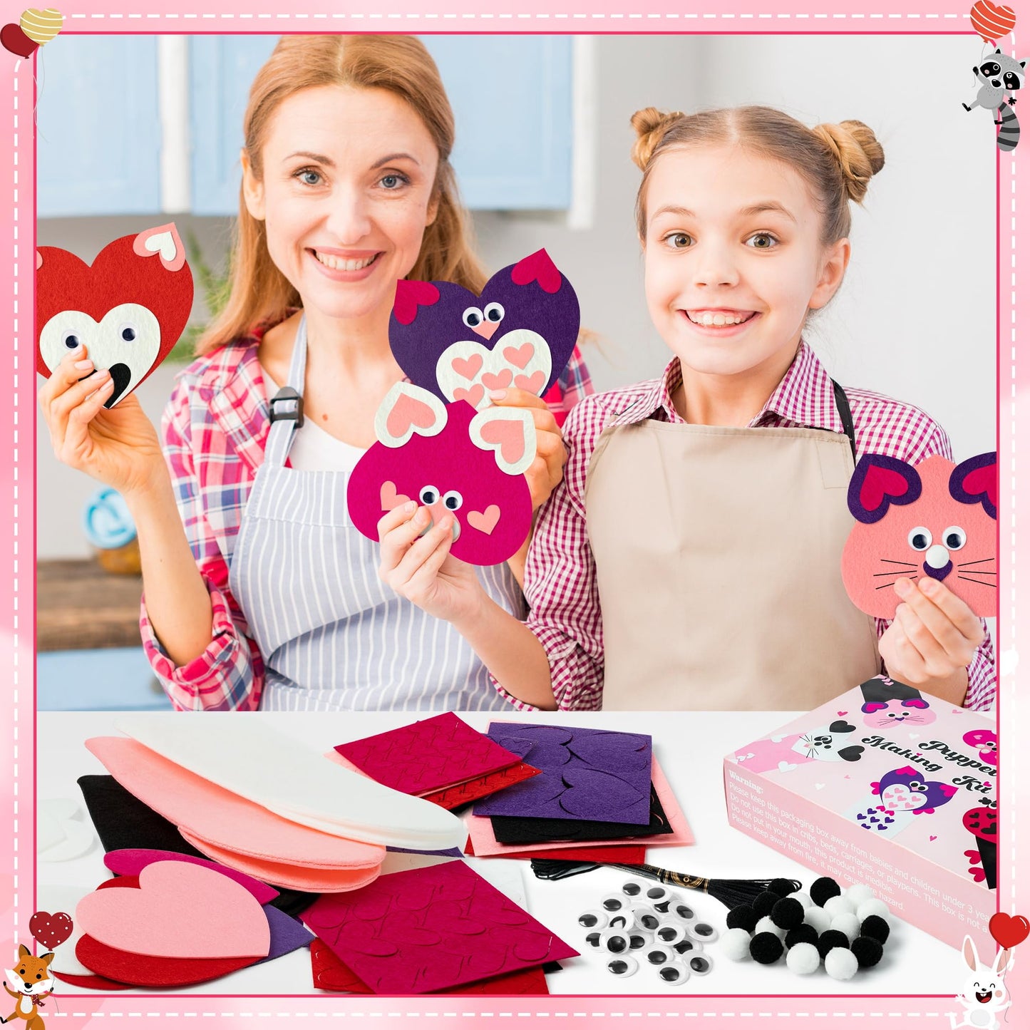 WATINC 6Pcs Hand Puppet Kit – DIY Felt Puppets with Pompoms and Googly Eyes