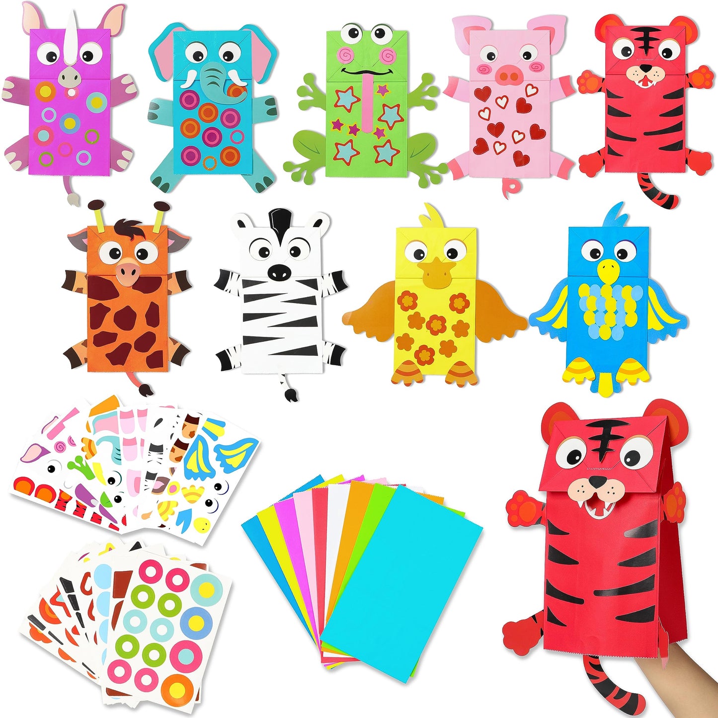 WATINC 9Pack Hand Puppet Art Craft Kit – DIY Paper Sock Puppets with Wiggle Eyes for Imaginative Play
