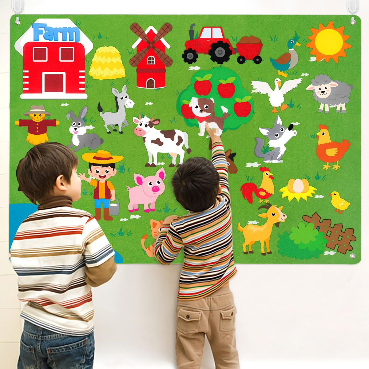WATINC Farm Animals Felt Story Board Set – 3.5ft, 38 Pcs, Preschool Farmhouse Play Kit