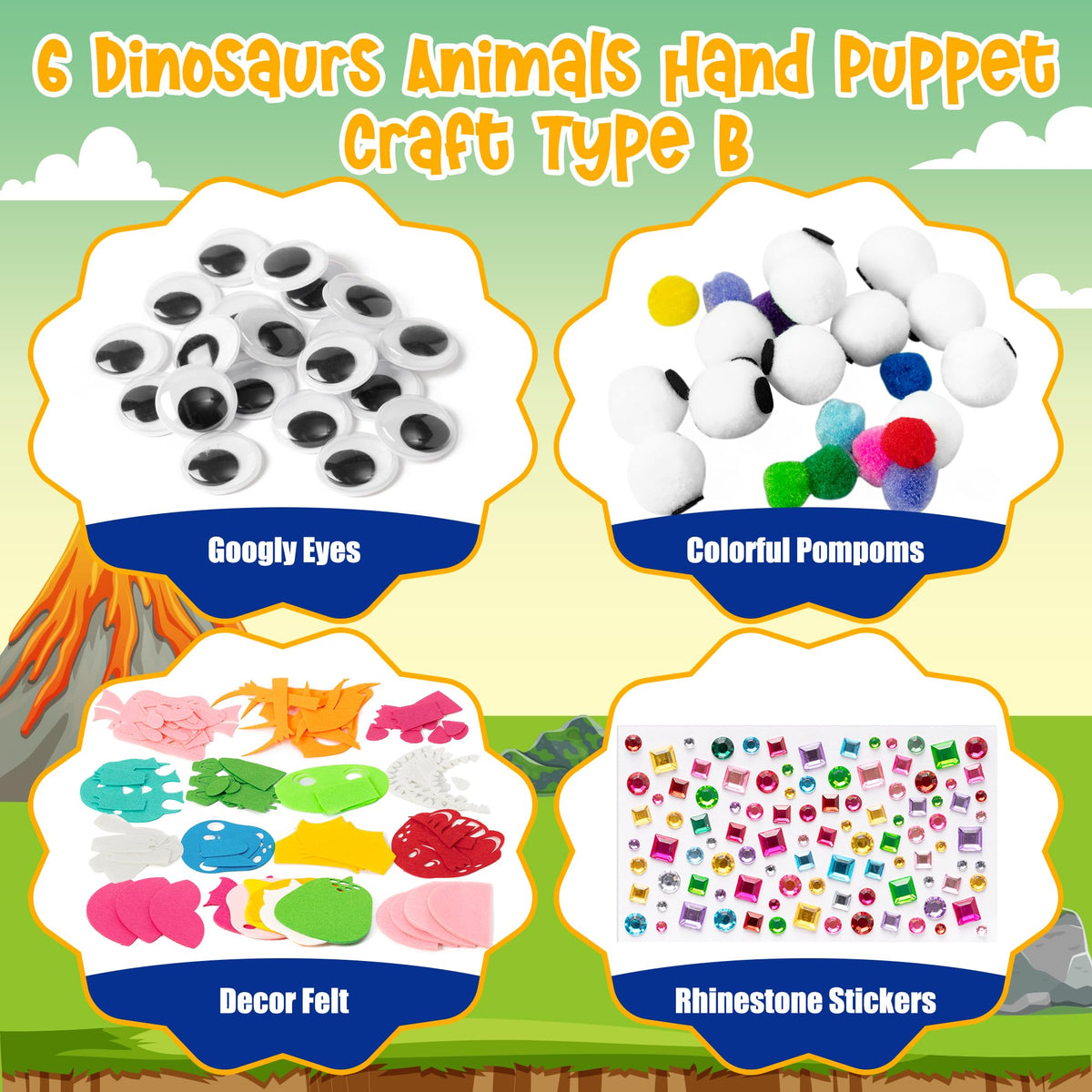 WATINC 6Pcs Hand Puppet Kit – Dinosaur Felt Puppets for DIY Storytelling