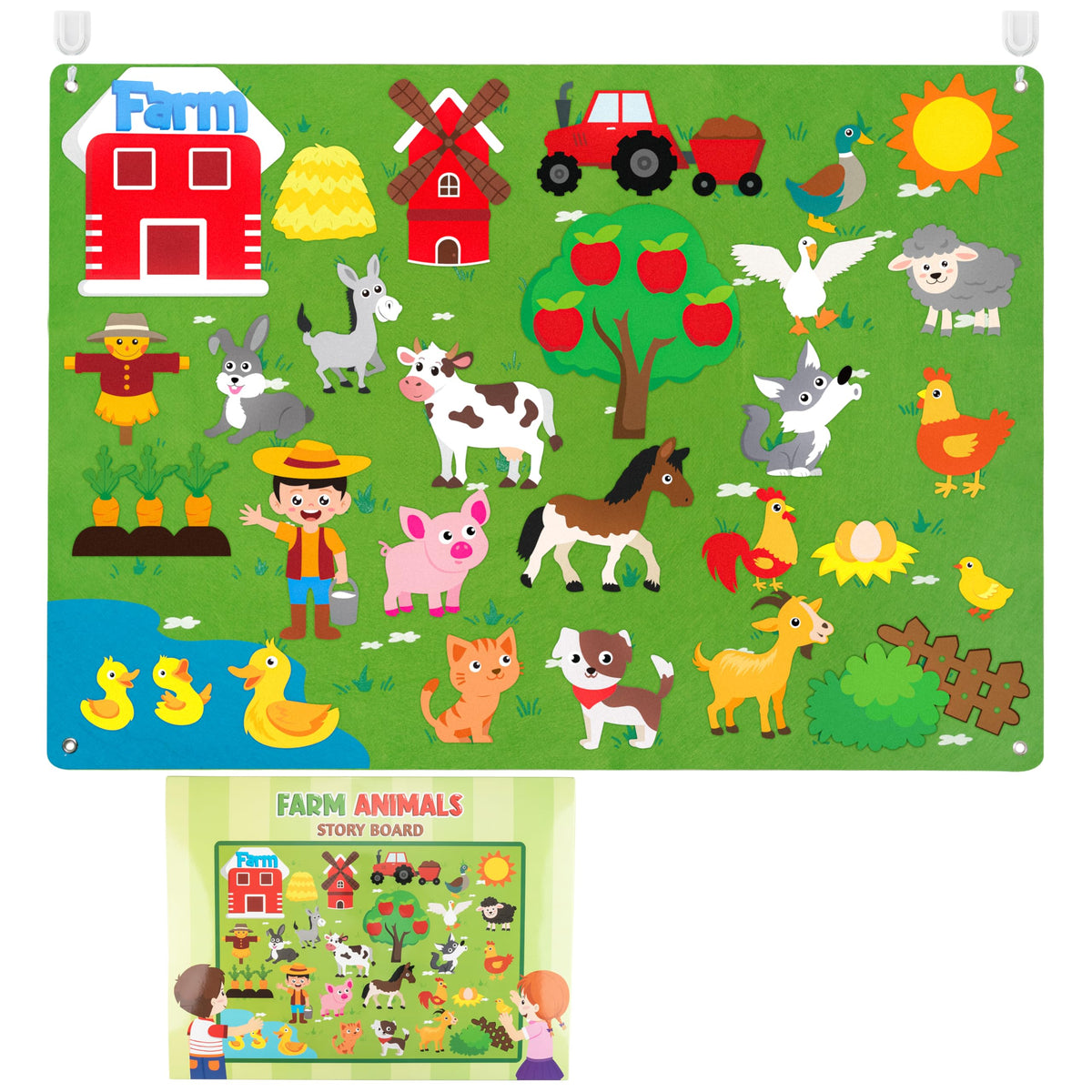 WATINC Farm Animals Felt Story Board Set – 3.5ft, 38 Pcs, Preschool Farmhouse Play Kit