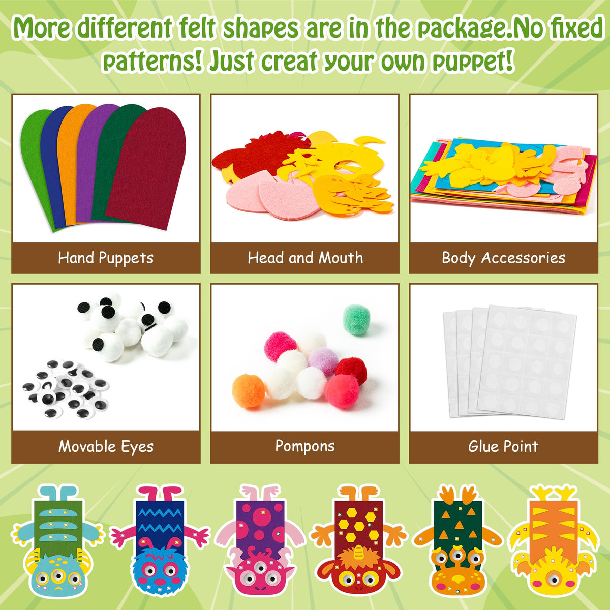 WATINC 6Pcs Hand Puppet Kit — Creative Felt Puppets for Kids