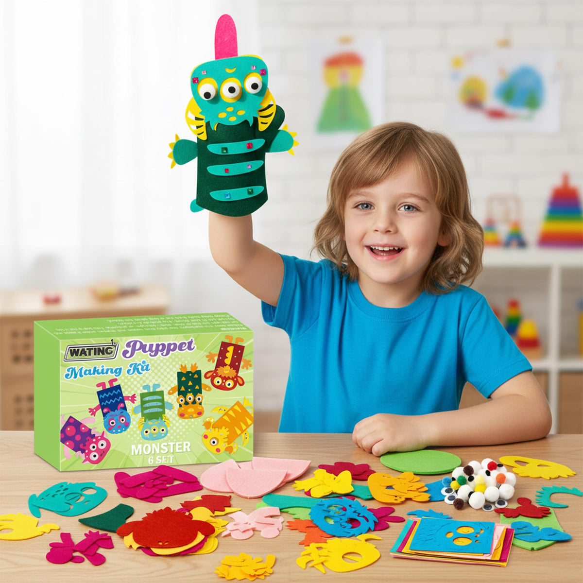 WATINC 6Pcs Hand Puppet Kit — Creative Felt Puppets for Kids
