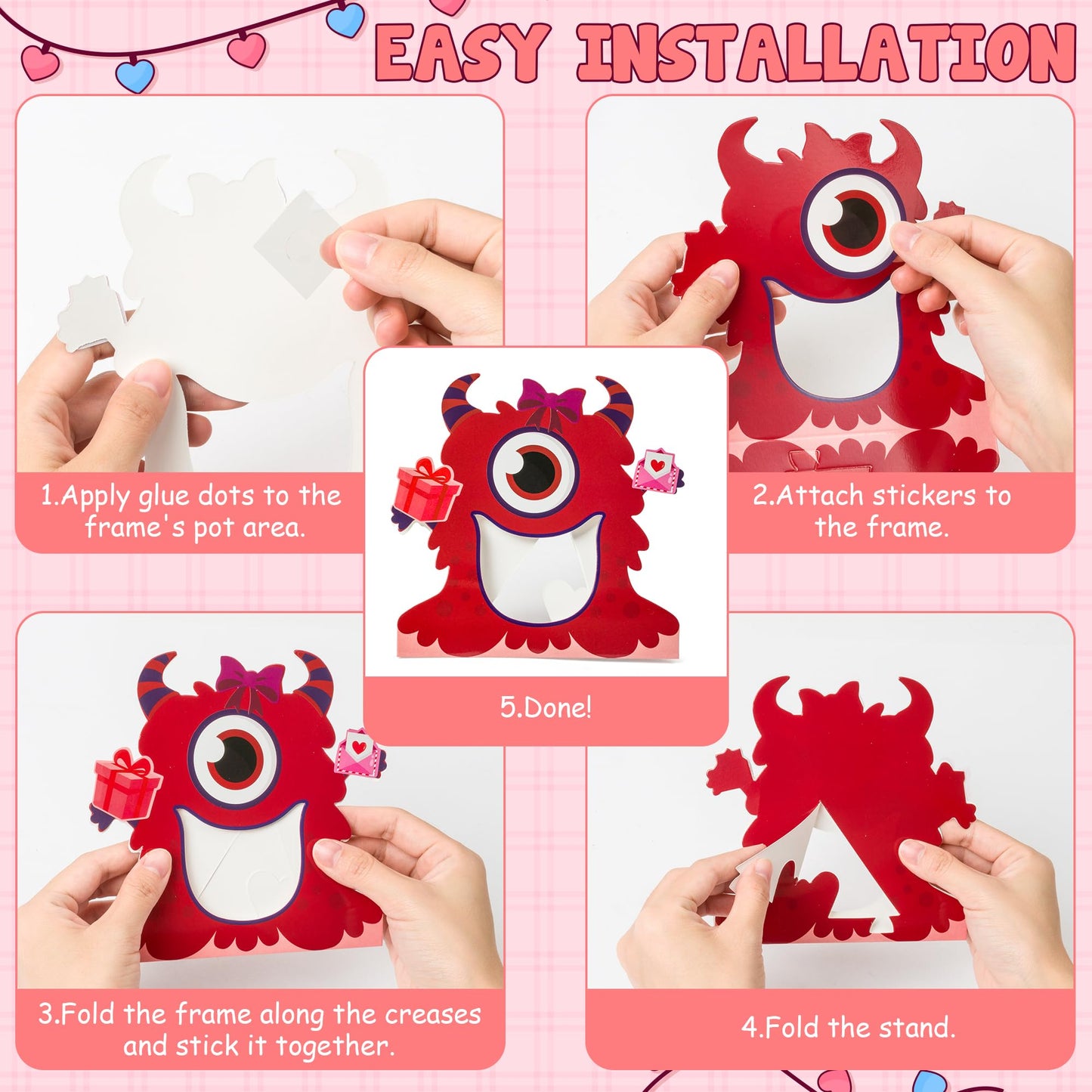 WATINC Valentine's Day Monster Frame Craft Kit – 112 Pcs DIY Kids Frames with Stickers for Classrooms & Parties