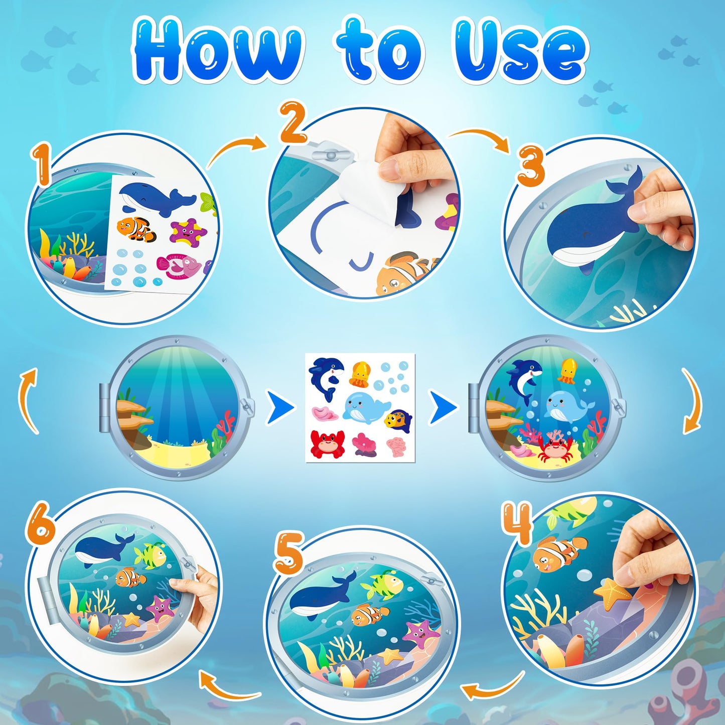 WATINC Sea Animal Scene Sticker Art Craft — 36 Pcs Ocean DIY Set for Classroom & Parties