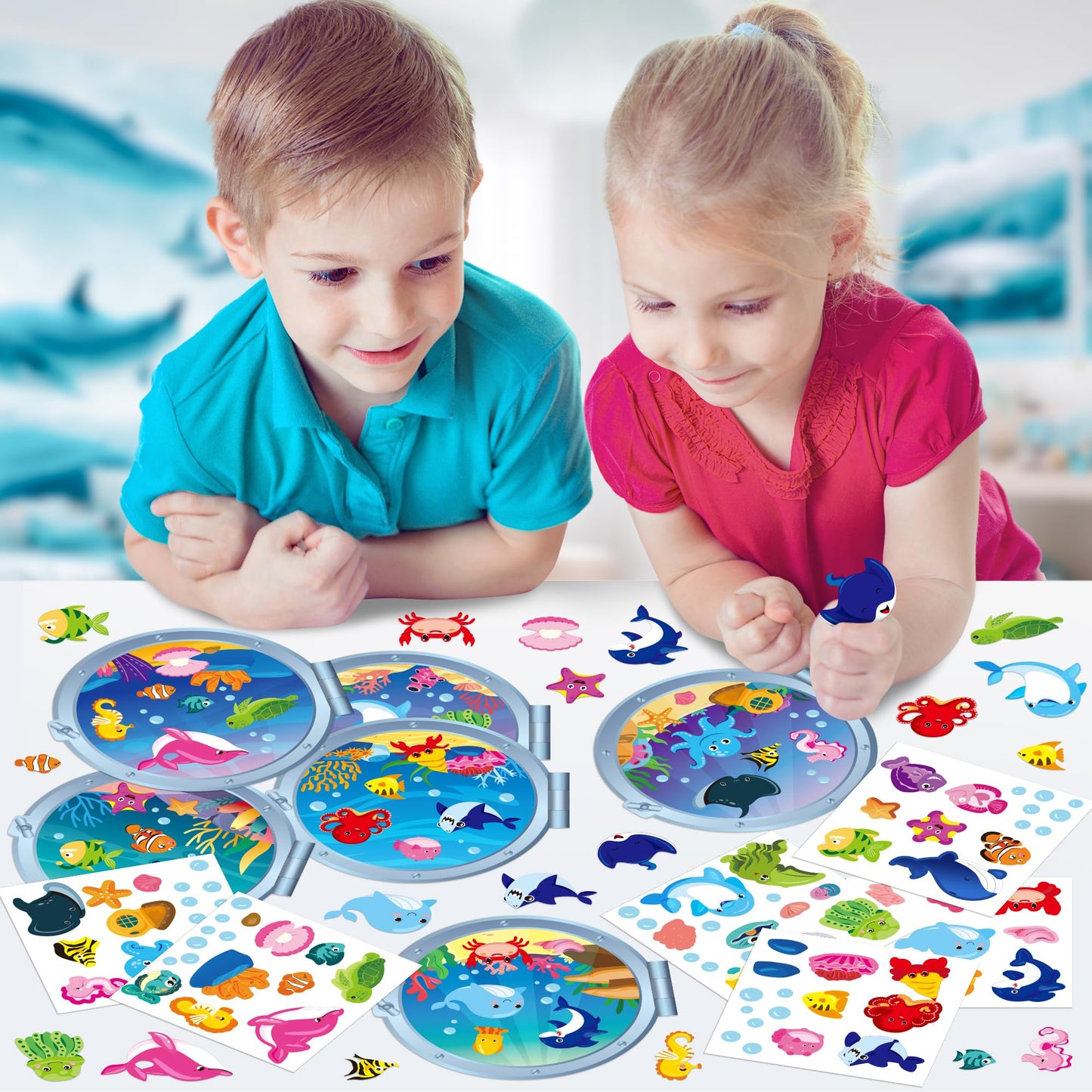 WATINC Sea Animal Scene Sticker Art Craft — 36 Pcs Ocean DIY Set for Classroom & Parties
