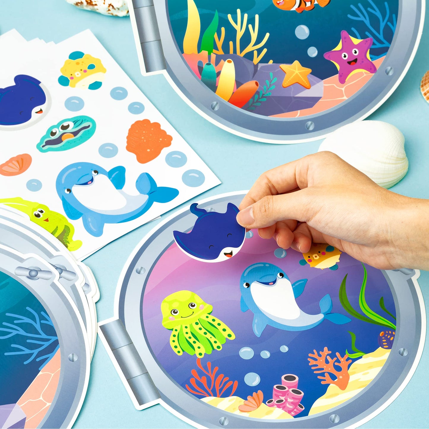 WATINC Sea Animal Scene Sticker Art Craft — 36 Pcs Ocean DIY Set for Classroom & Parties