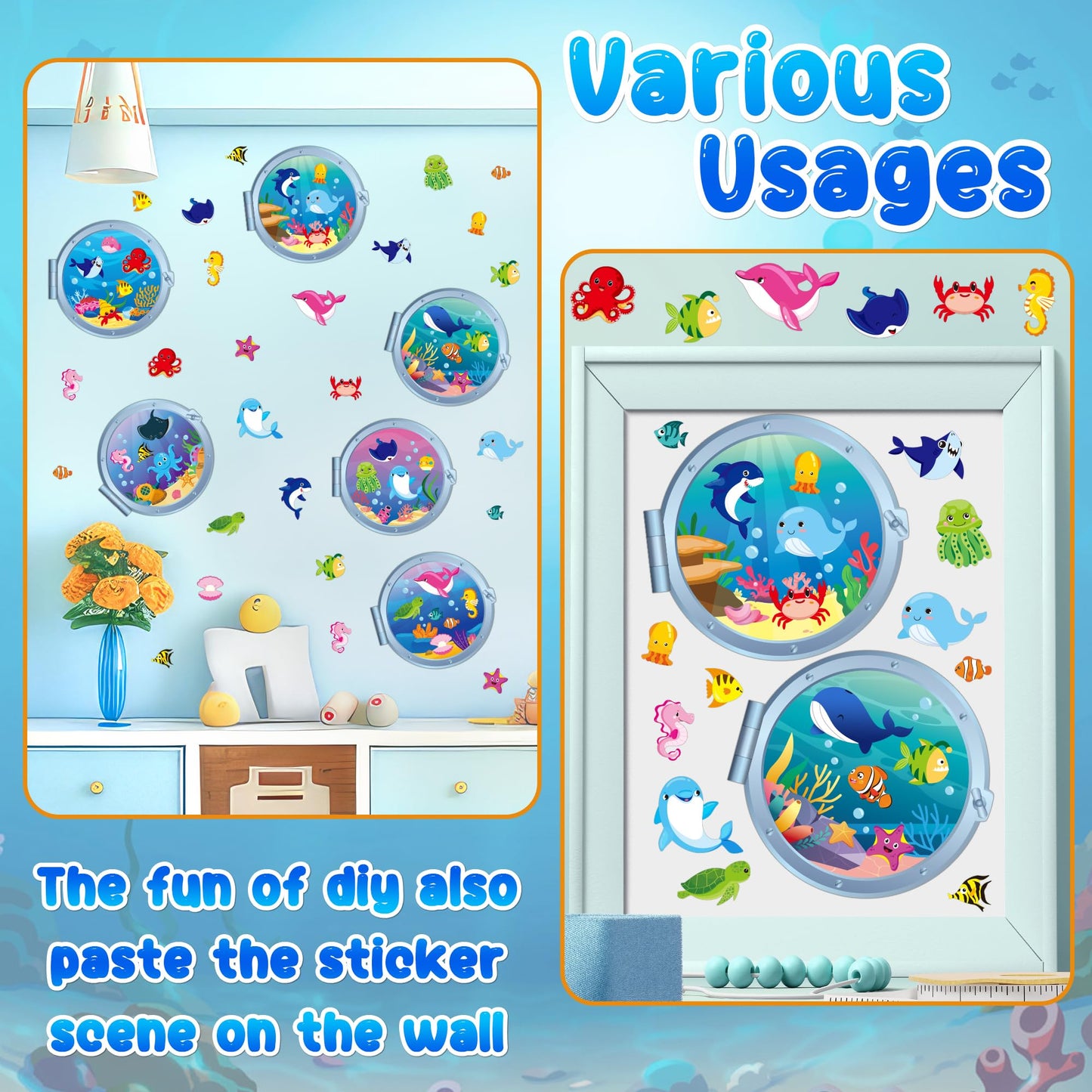 WATINC Sea Animal Scene Sticker Art Craft — 36 Pcs Ocean DIY Set for Classroom & Parties