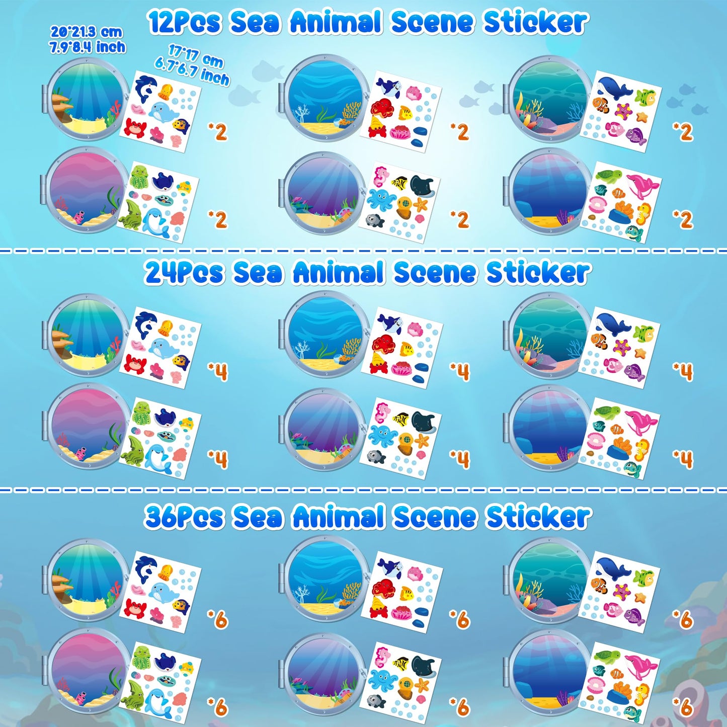 WATINC Sea Animal Scene Sticker Art Craft — 36 Pcs Ocean DIY Set for Classroom & Parties