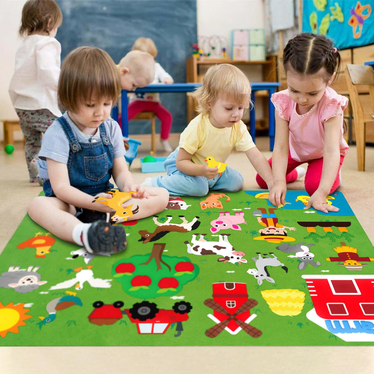 WATINC Farm Animals Felt Story Board Set – 3.5ft, 38 Pcs, Preschool Farmhouse Play Kit