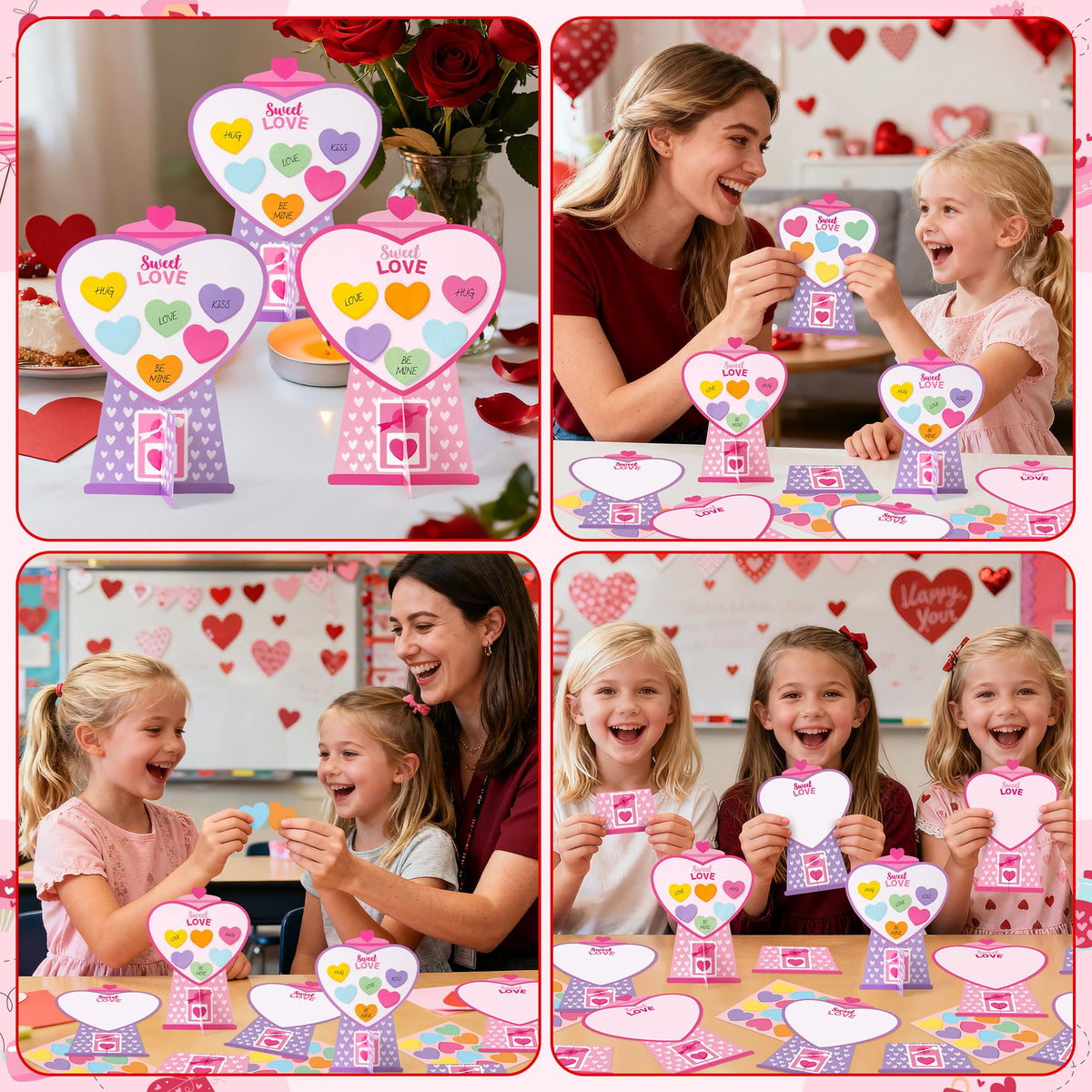 WATINC Valentine’s Day Gumball Machine Craft Kits – 24Pcs DIY Heart Bubble Gum Machine Decorations