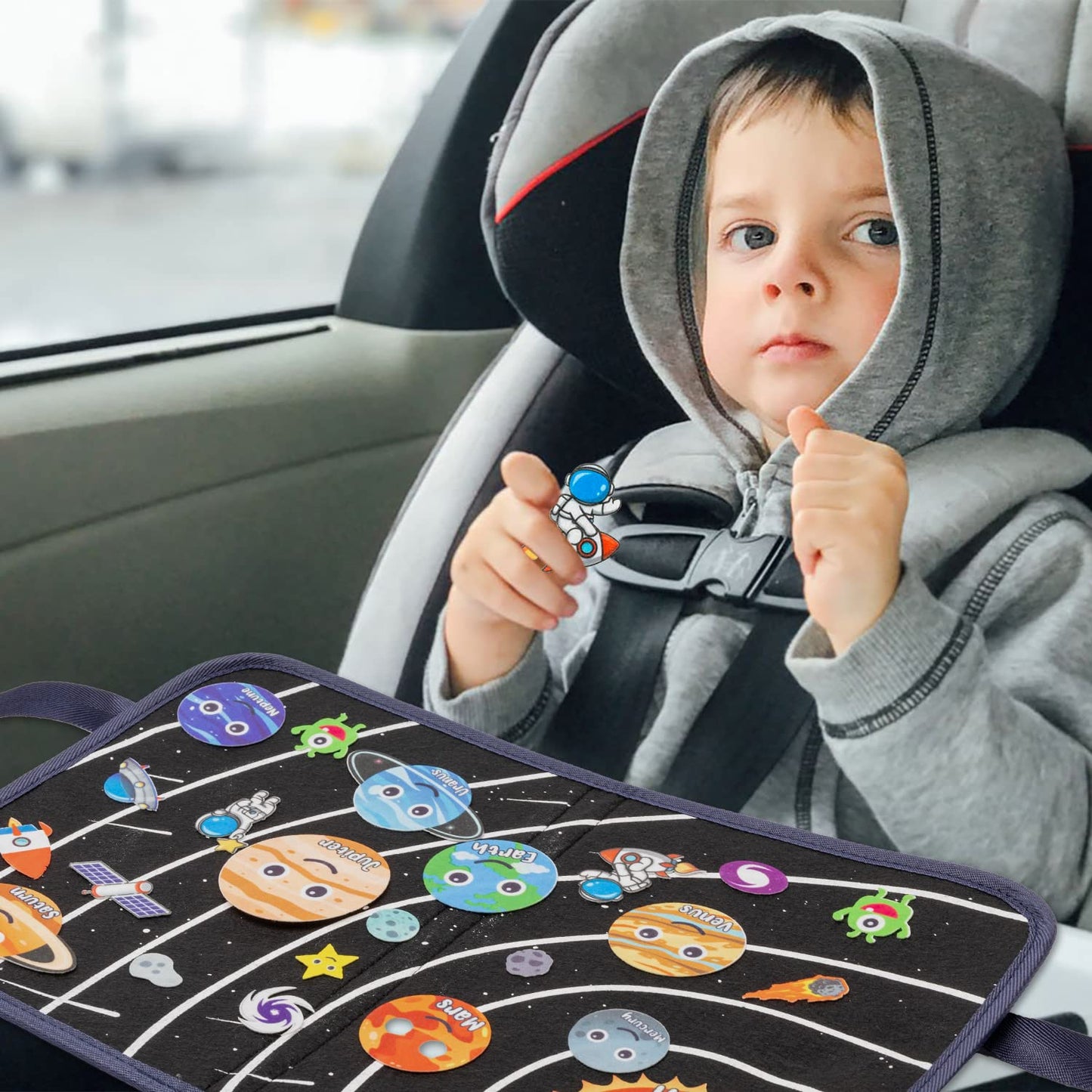 WATINC Travel Felt Board Story Set – 25-Piece Space Theme, Portable Montessori Learning Kit