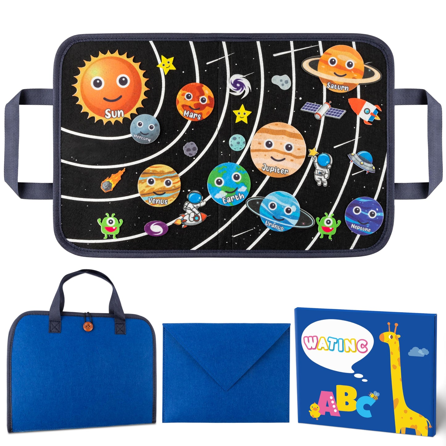 WATINC Travel Felt Board Story Set – 25-Piece Space Theme, Portable Montessori Learning Kit