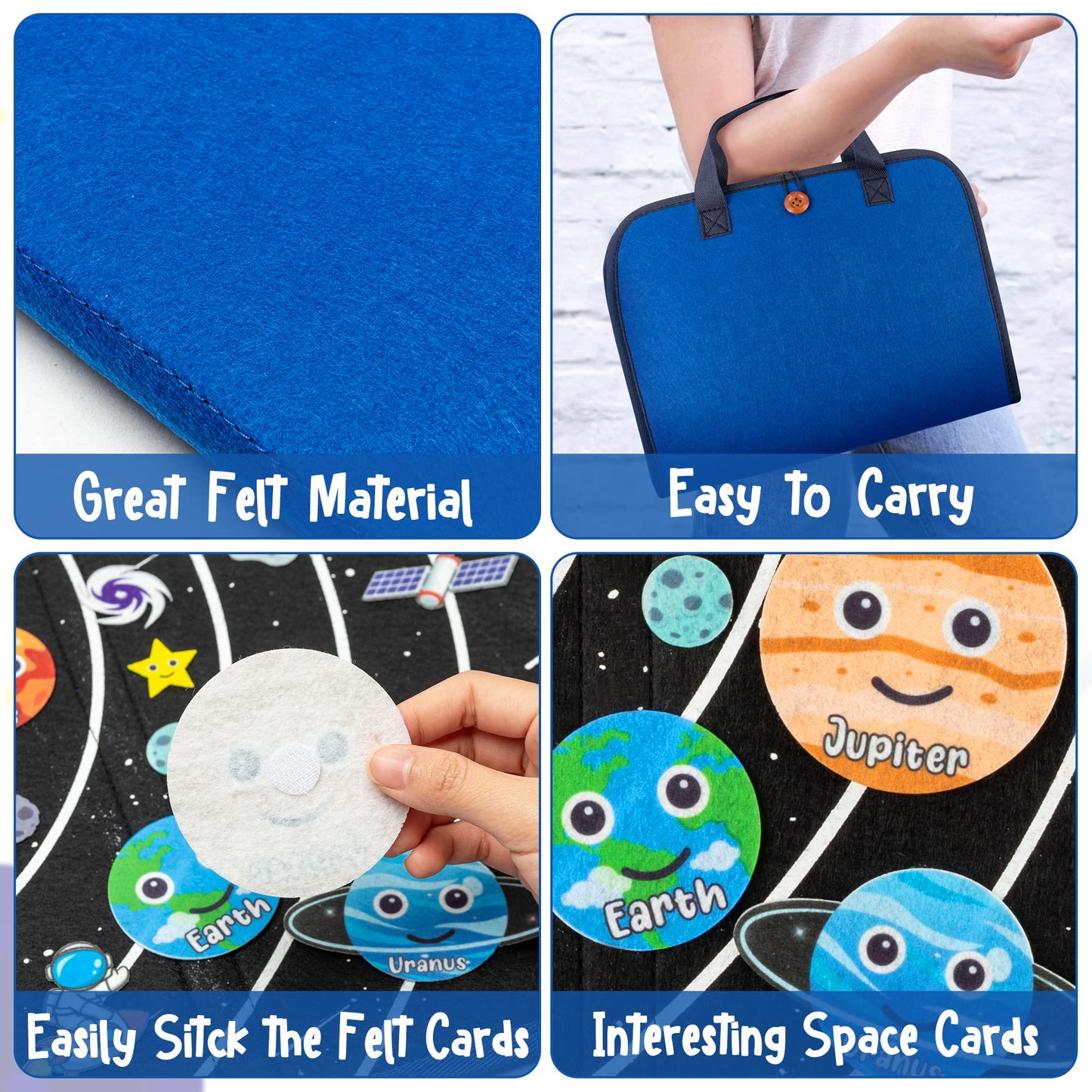 WATINC Travel Felt Board Story Set – 25-Piece Space Theme, Portable Montessori Learning Kit