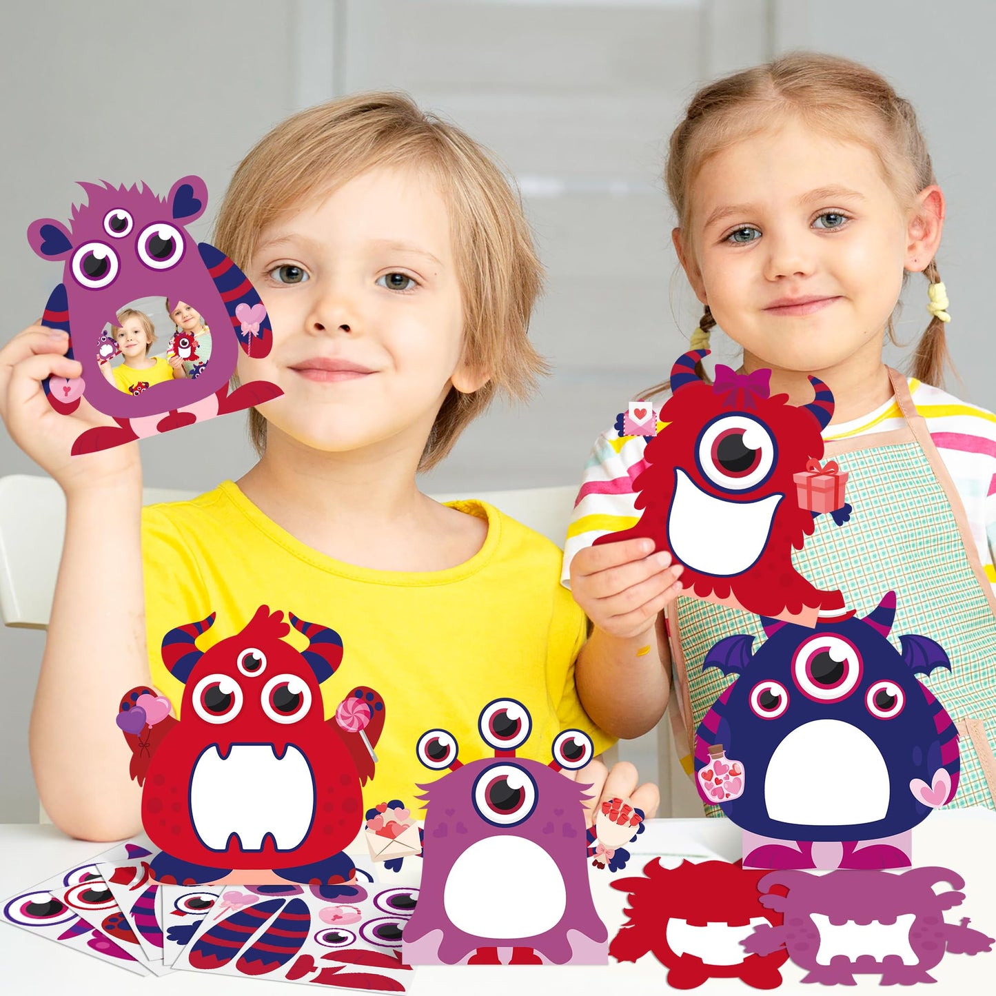 WATINC Valentine's Day Monster Frame Craft Kit – 112 Pcs DIY Kids Frames with Stickers for Classrooms & Parties