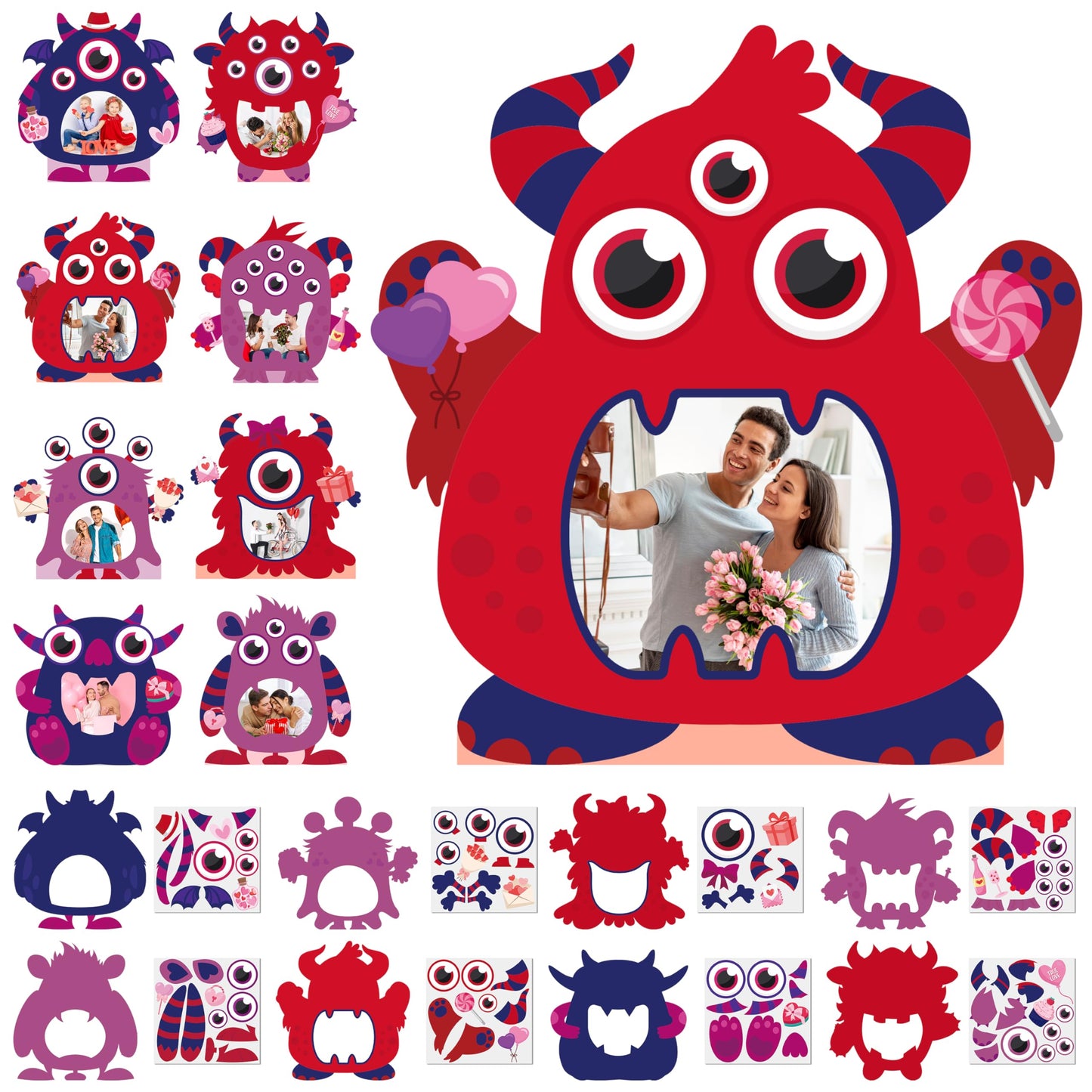 WATINC Valentine's Day Monster Frame Craft Kit – 112 Pcs DIY Kids Frames with Stickers for Classrooms & Parties