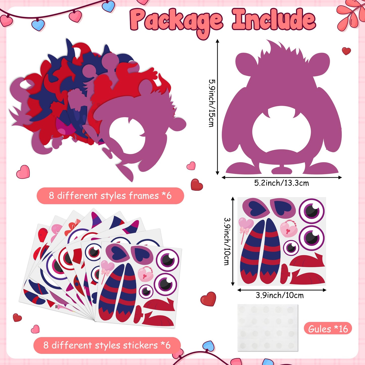 WATINC Valentine's Day Monster Frame Craft Kit – 112 Pcs DIY Kids Frames with Stickers for Classrooms & Parties