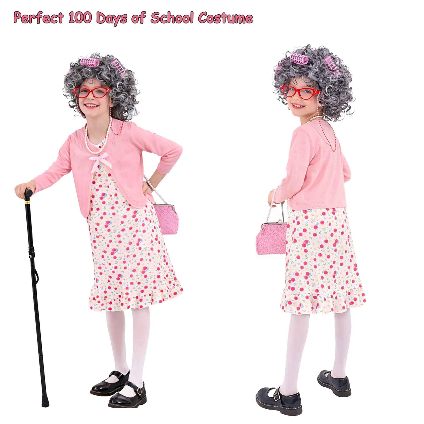 Watlie 100 Days of School Granny Costume for Girls | Old Lady Dress-Up
