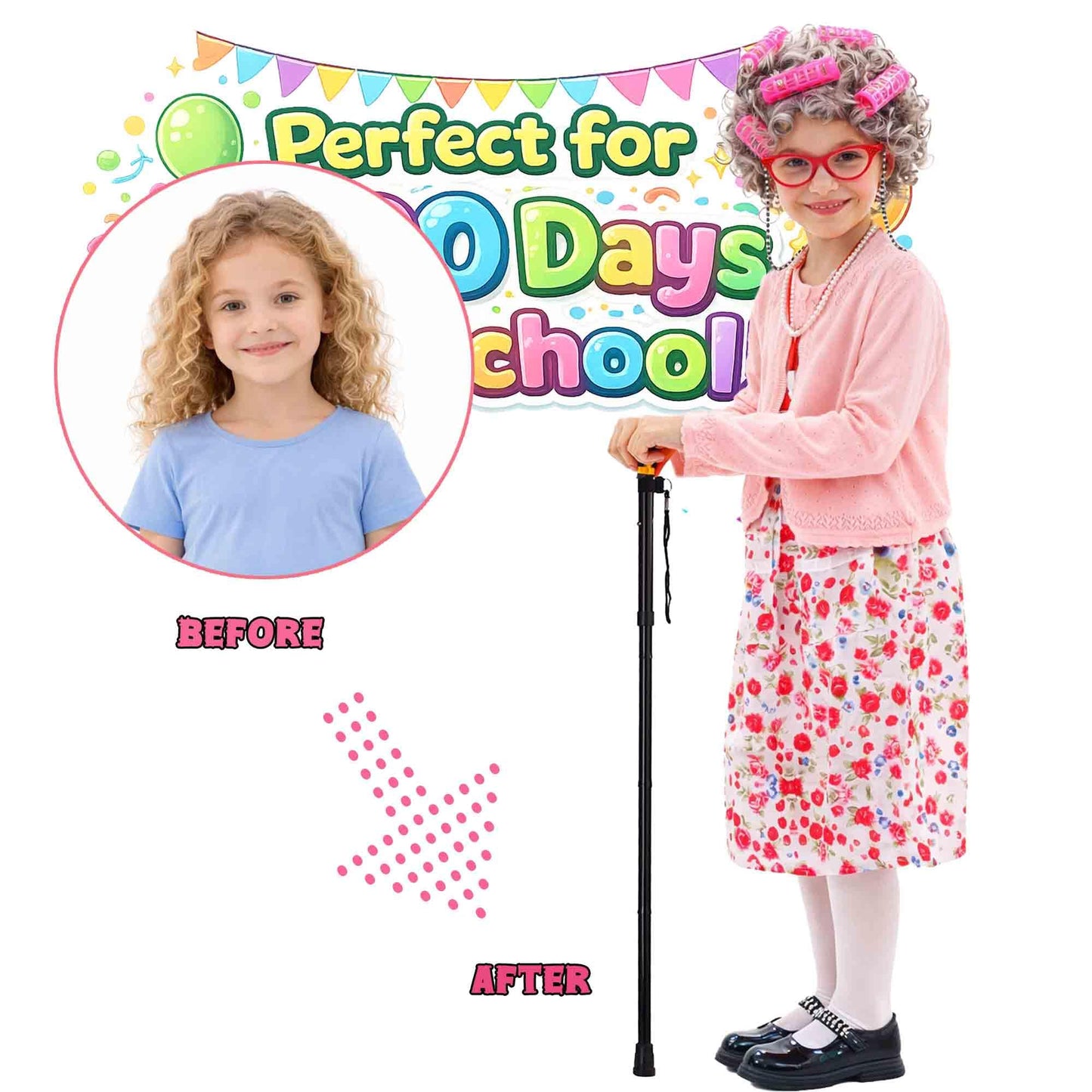 Watlie 100 Days School Costume for Girls – Old Lady Granny Dress Up Kit