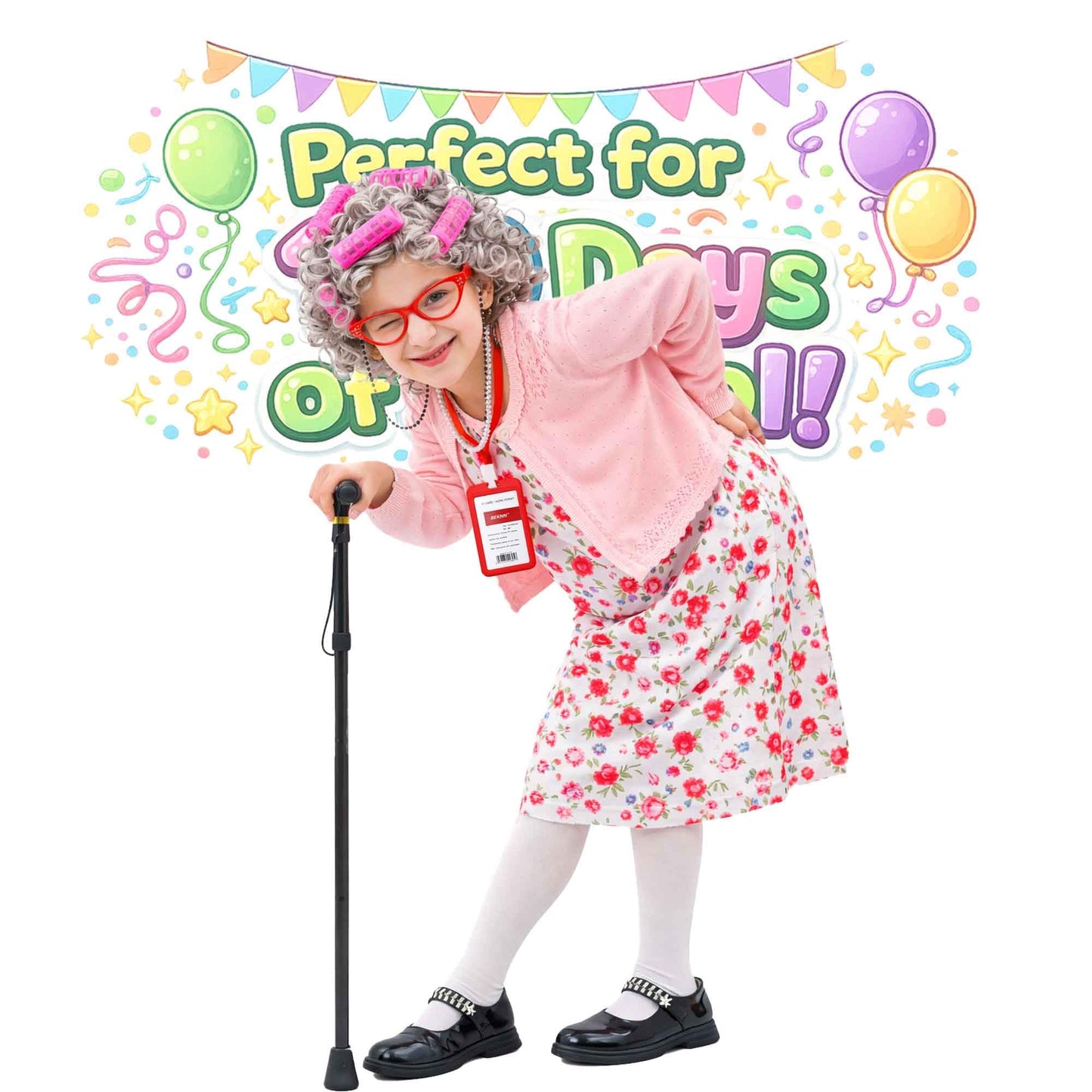 Watlie 100 Days School Costume for Girls – Old Lady Granny Dress Up Kit