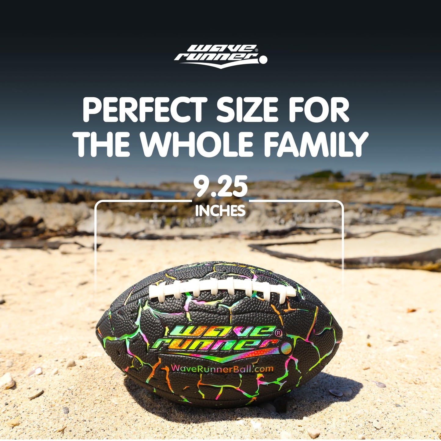 Wave Runner Grip It Waterproof Junior Football – 9.25-Inch, Double Laced Water Ball for Beach, Pool, and Lake (Black/Green)
