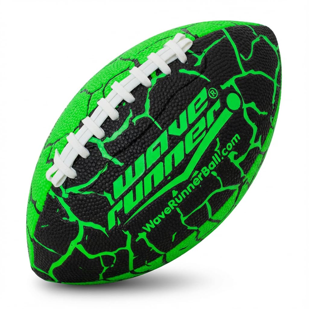 Wave Runner Grip It Waterproof Junior Football – 9.25-Inch, Double Laced Water Ball for Beach, Pool, and Lake (Black/Green)