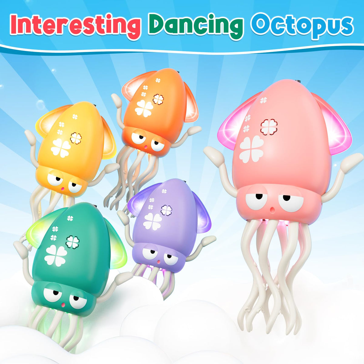 WAVISA Dancing Squid Baby Toy – Light, Music & Obstacle-Sensing Octopus for Crawling & Tummy Time