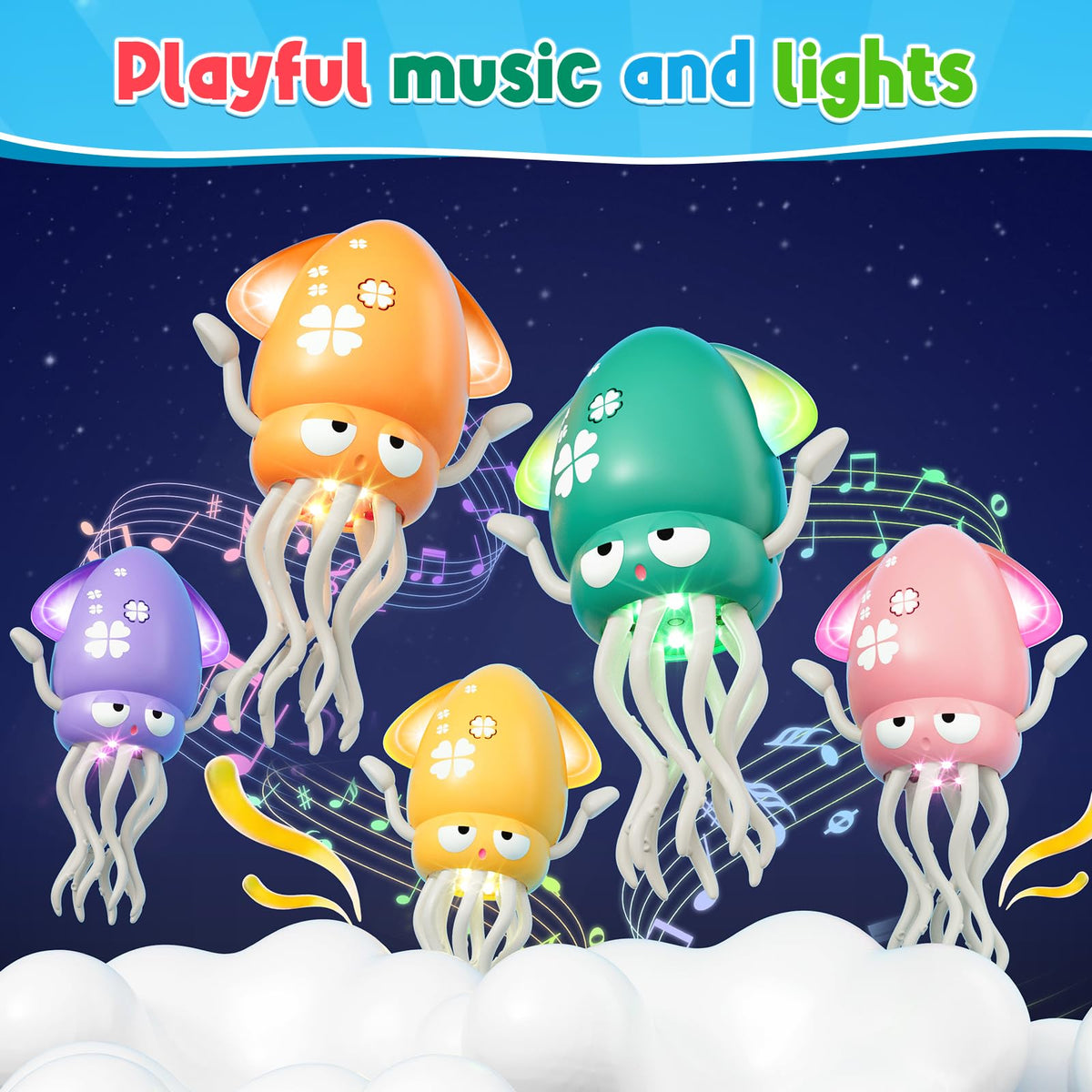 WAVISA Dancing Squid Baby Toy – USB Rechargeable Octopus with Lights, Music & Obstacle Sensors