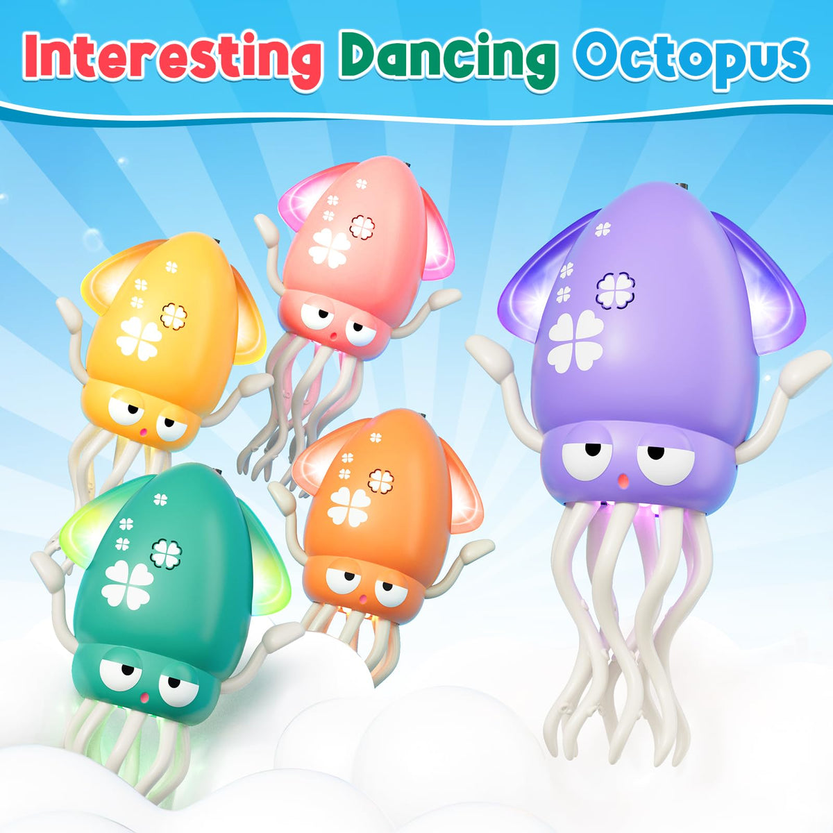 WAVISA Dancing Squid Baby Toy – USB Rechargeable Octopus with Lights, Music & Obstacle Sensors