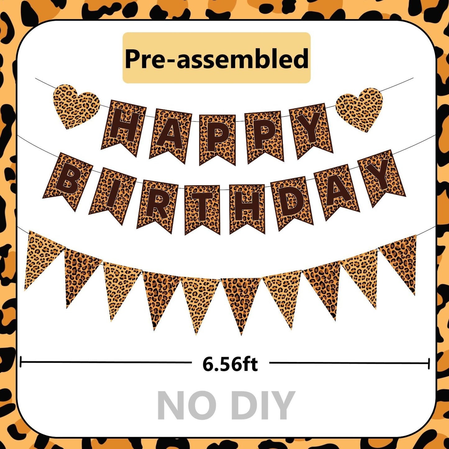 WAWEOOP Cheetah Print Birthday Decorations | Leopard Banner & Pennant Set