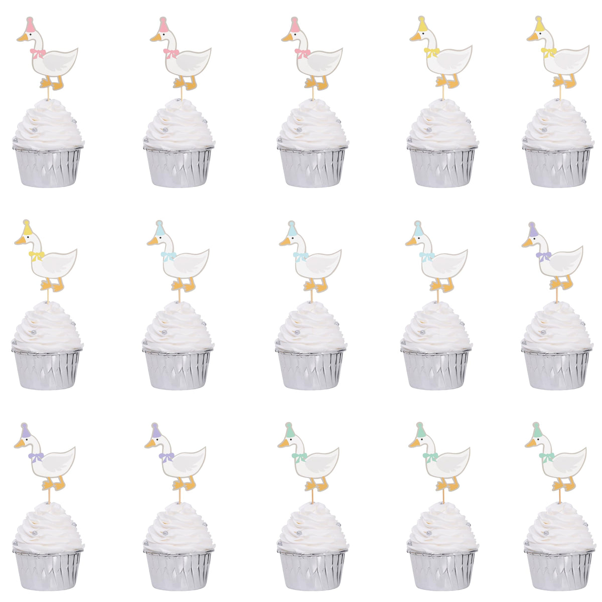WAWUO 15Pcs One Silly Goose Cupcake Toppers – Cute Animal Theme Party Props