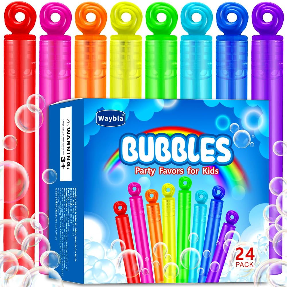 Waybla 24 Pack Bubble Party Favors – Mini Donut-Design Bubble Wands, 8 Colors