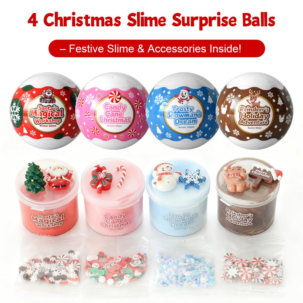 Waybla Christmas Slime Kit – 4-Pack Soft Butter Slime Balls for Kids