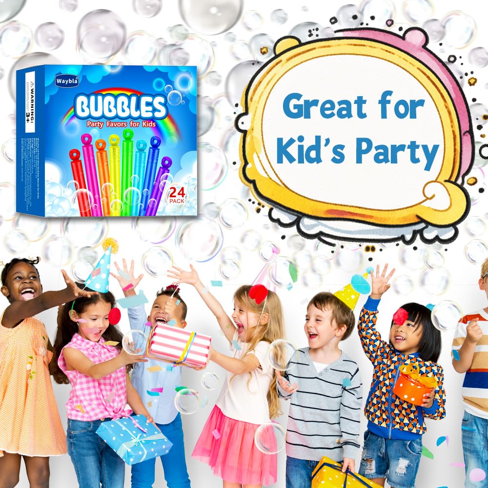 Waybla 24 Pack Bubble Party Favors – Mini Donut-Design Bubble Wands, 8 Colors
