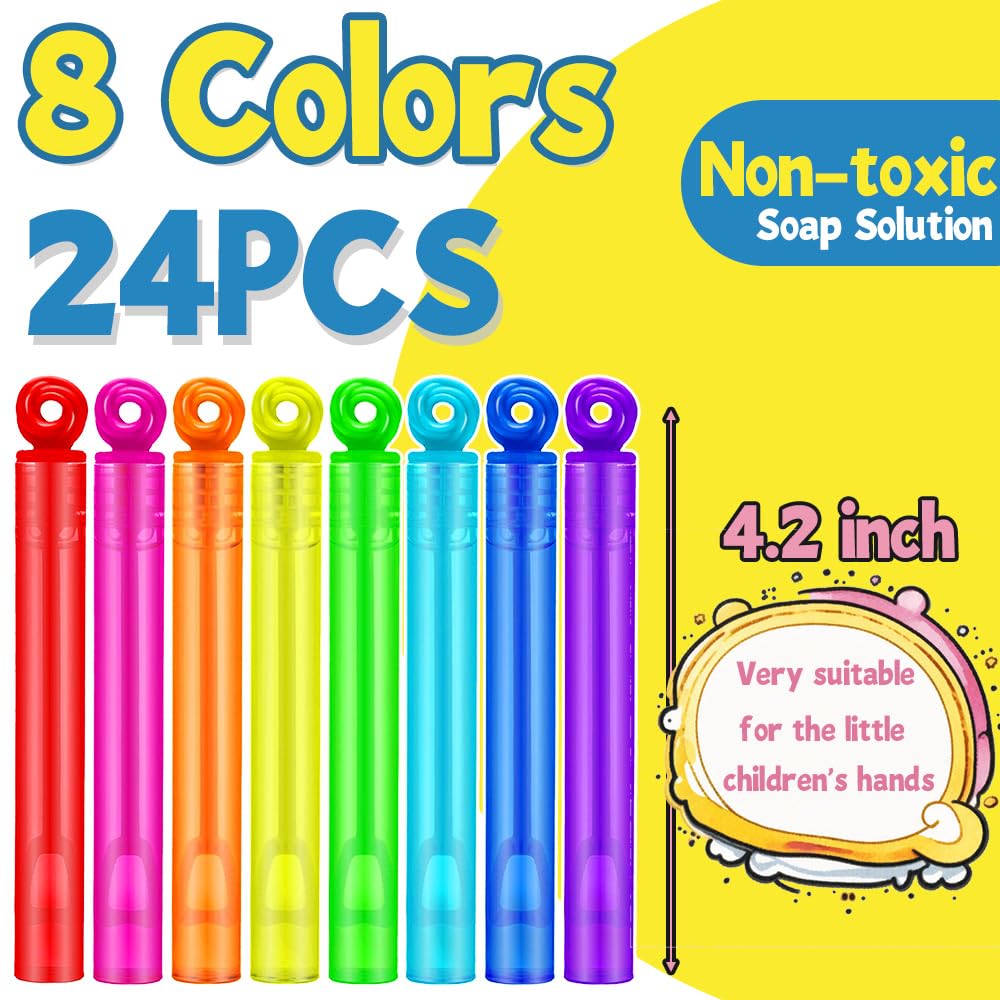 Waybla 24 Pack Bubble Party Favors – Mini Donut-Design Bubble Wands, 8 Colors