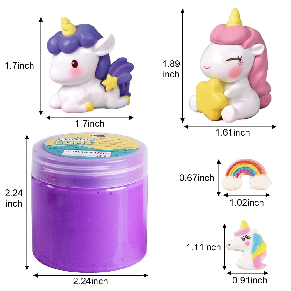 Waybla 2 Pack Butter Slime Kit for Kids – Glitter Slime with Unicorn Figurines & Rainbow Accessories
