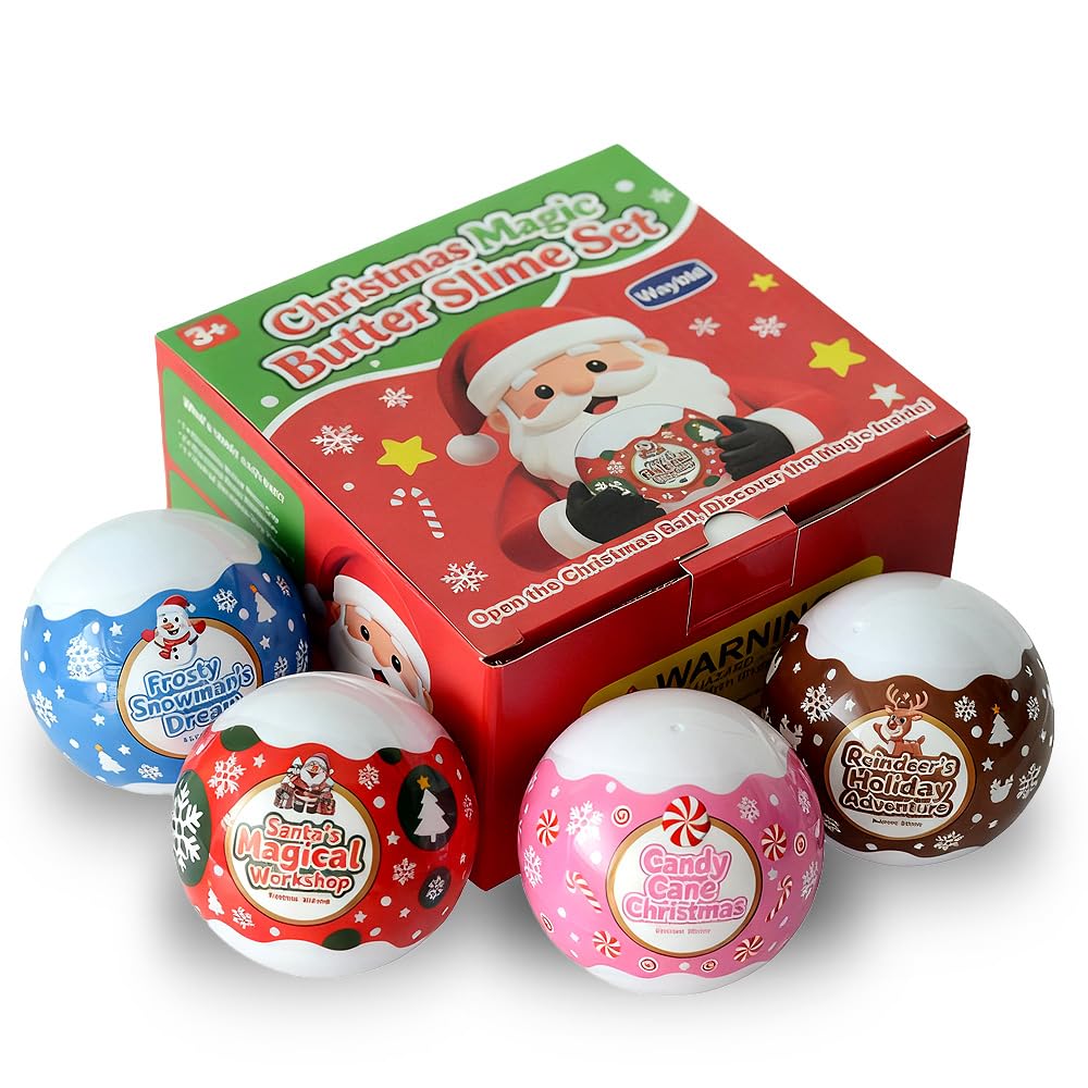 Waybla Christmas Slime Kit – 4-Pack Soft Butter Slime Balls for Kids