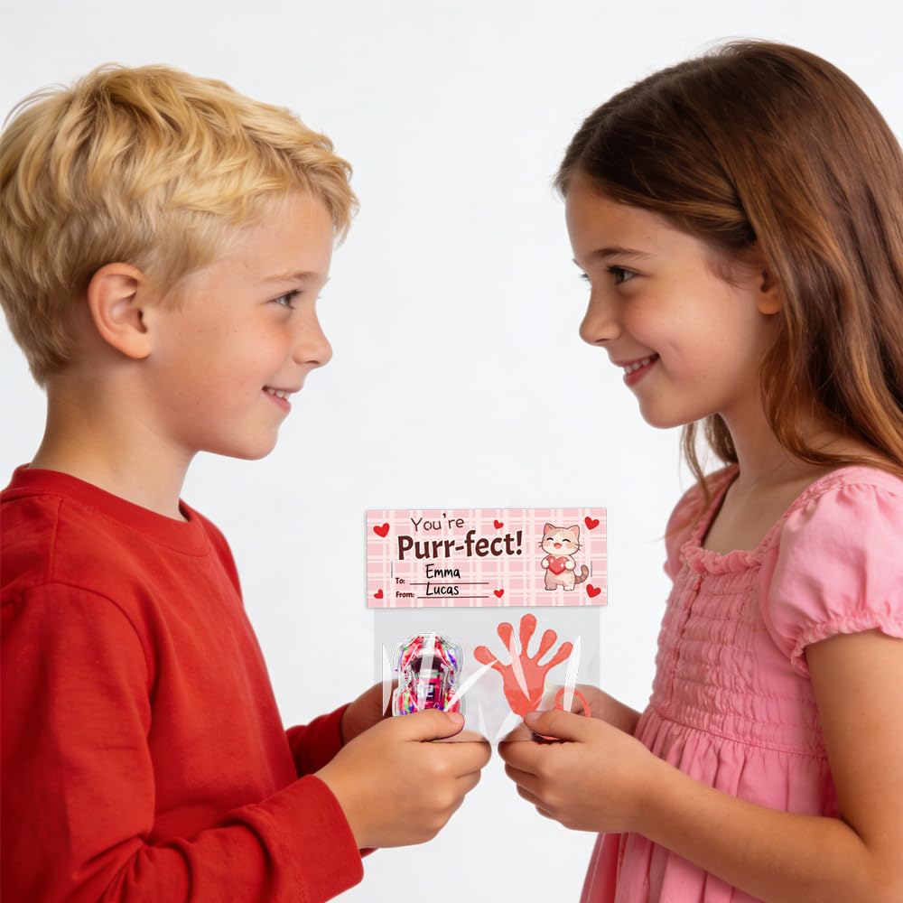 Waybla 28-Pack Valentines Cards for Kids - Sticky Hand Toys & Pull-Back Cars
