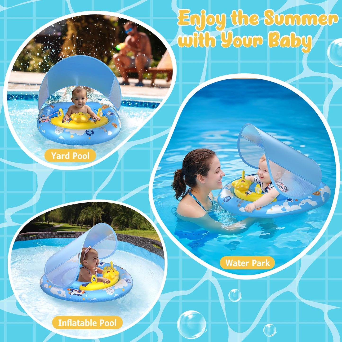 WayEee Baby Pool Float with UPF50+ Canopy – Adjustable Safety Seat for 6–36 Months