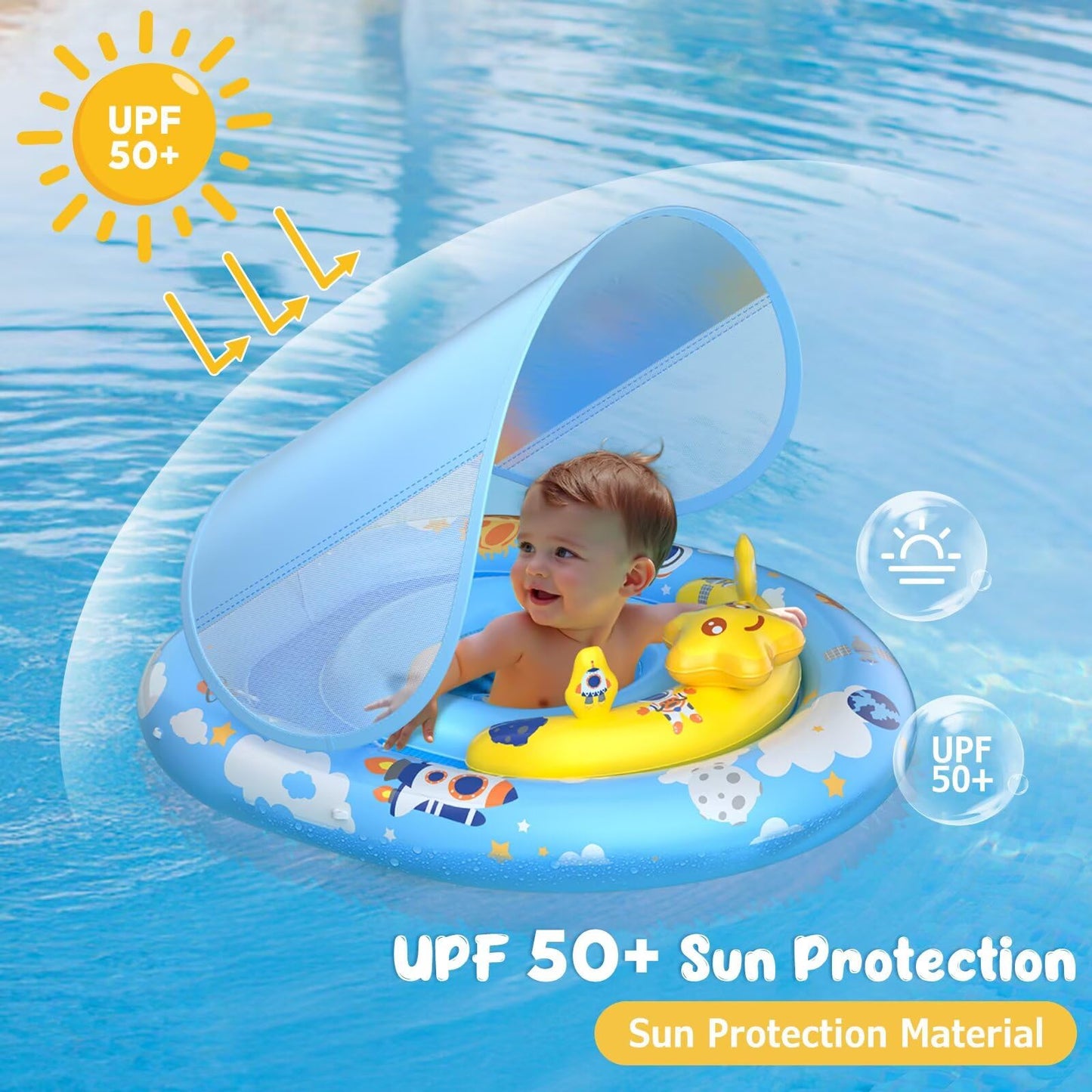 WayEee Baby Pool Float with UPF50+ Canopy – Adjustable Safety Seat for 6–36 Months