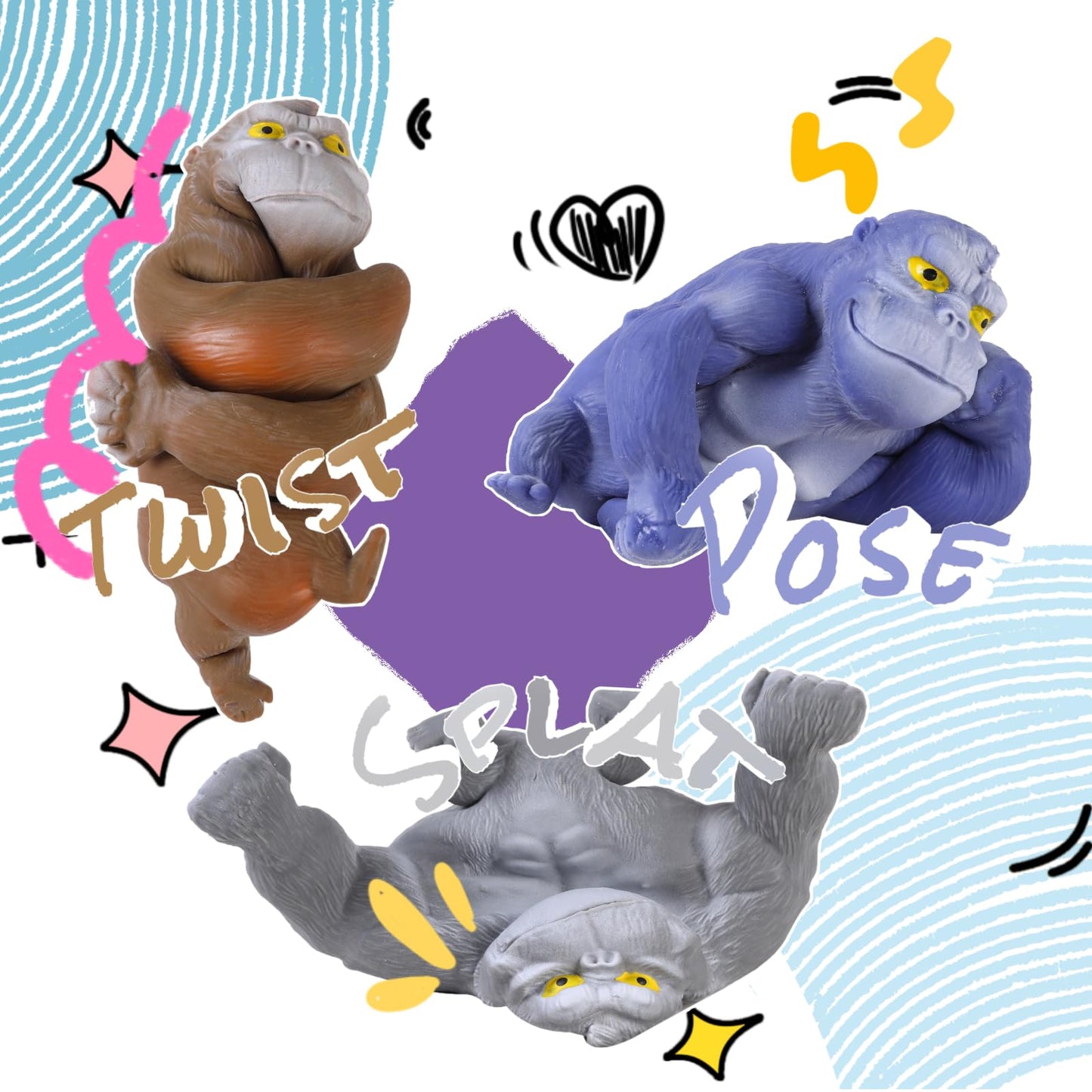 WAYFENGLI Stretchy Gorilla Toy – Blue Squishy Fidget for Stress Relief, Kids & Adults