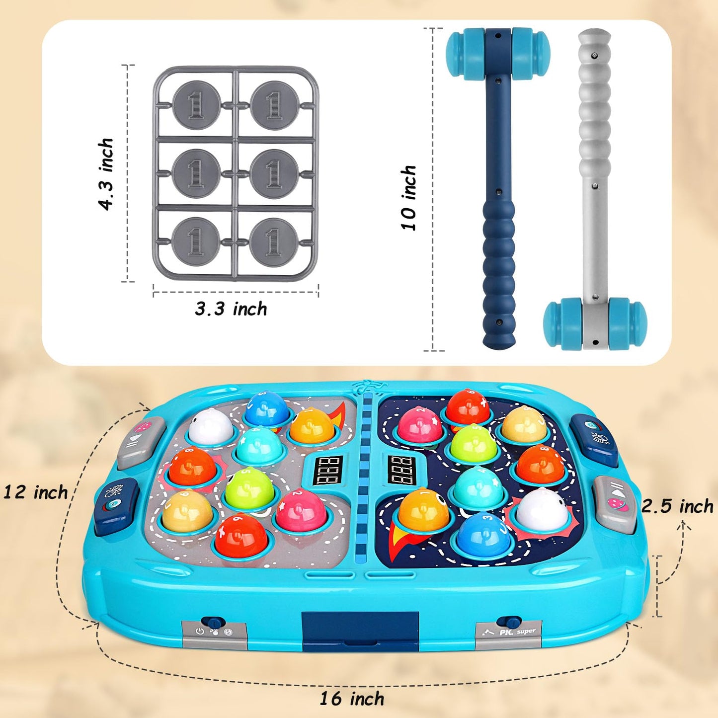 WAYKEE Whack a Game Mole – Interactive Kids Toy for Ages 3–12 | Lights, Sounds & Dual Hammers