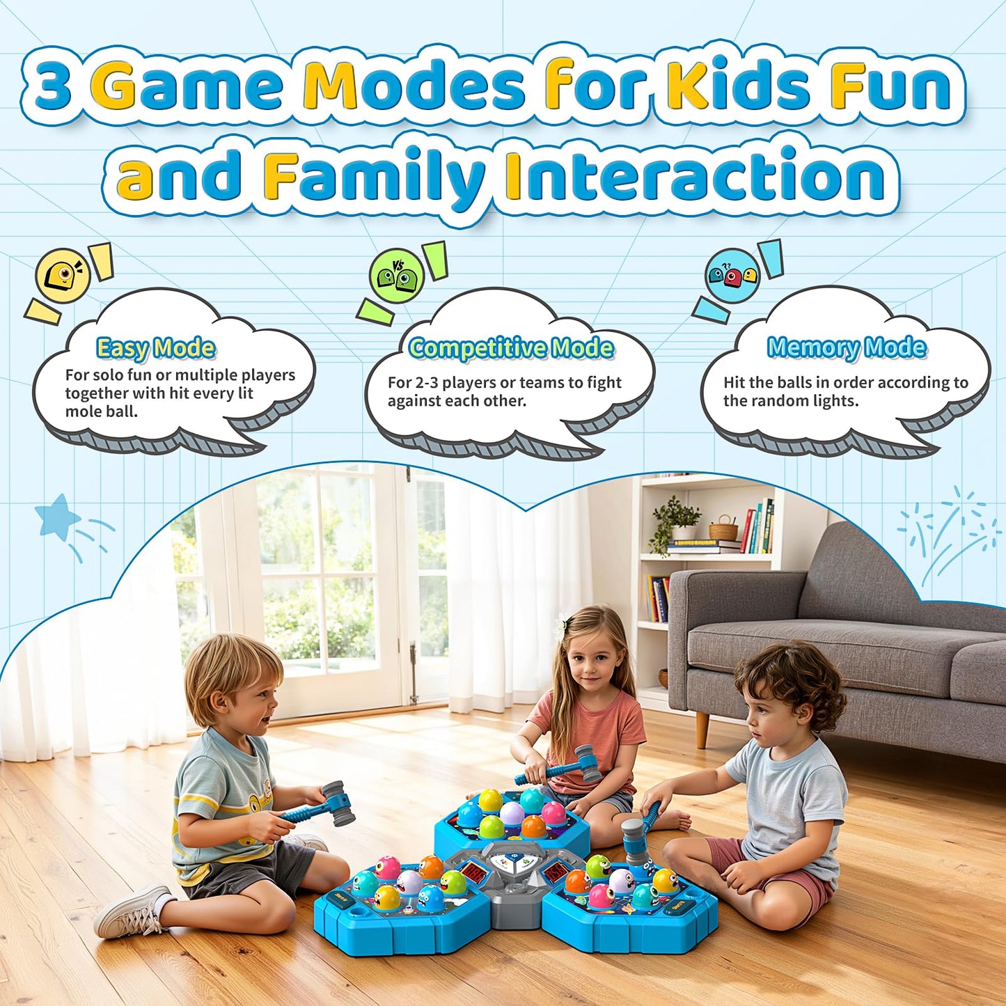 WAYKEE Whack a Game Mole — Interactive Multiplayer Toy for Kids Aged 3-12