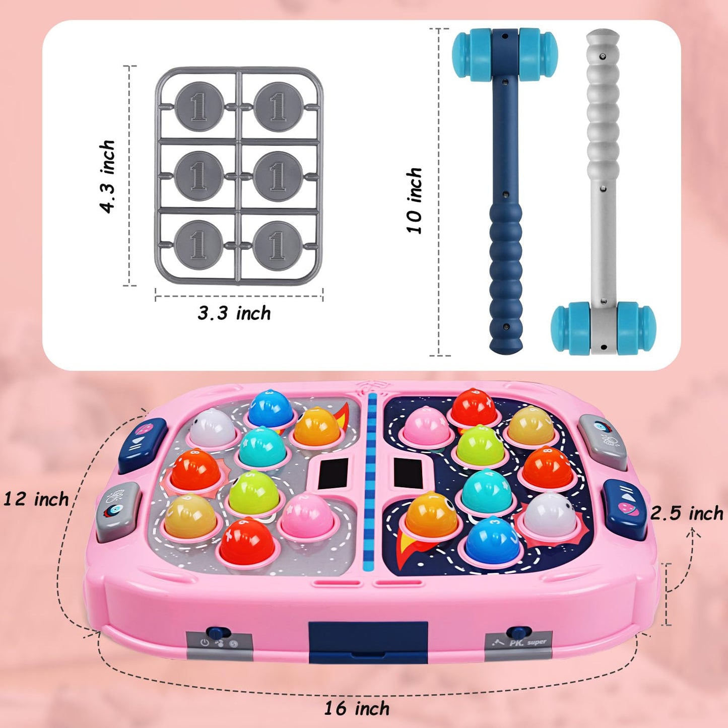 WAYKEE Whack a Game Mole – Interactive Toy for Ages 3-12 with Lights & Sound