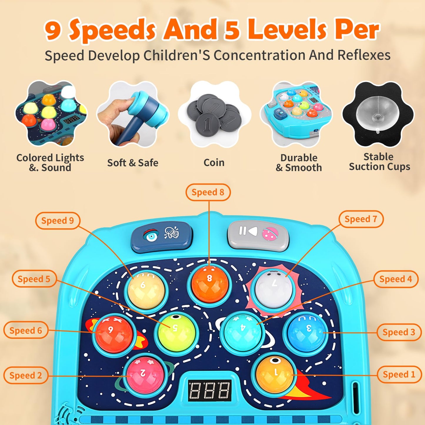 WAYKEE Whack a Game Mole – Interactive Kids Toy for Ages 3–12 | Lights, Sounds & Dual Hammers