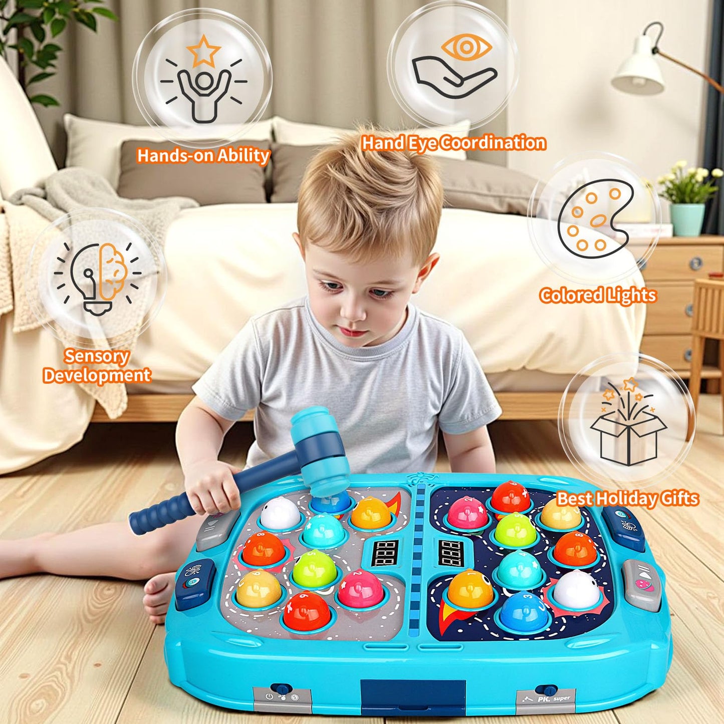 WAYKEE Whack a Game Mole – Interactive Kids Toy for Ages 3–12 | Lights, Sounds & Dual Hammers