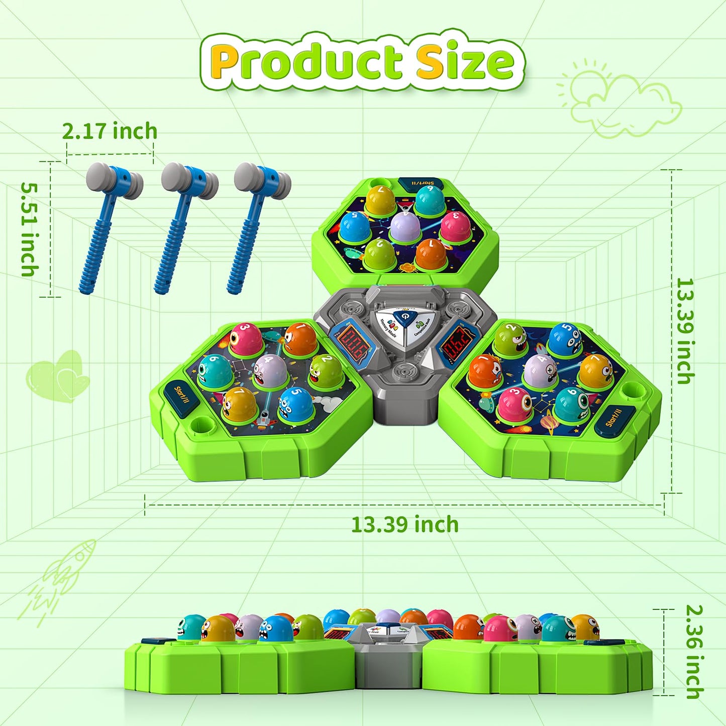 WAYKEE Whack Game Mole – Interactive 3-Mode Hammer Toy for Kids Aged 3–12